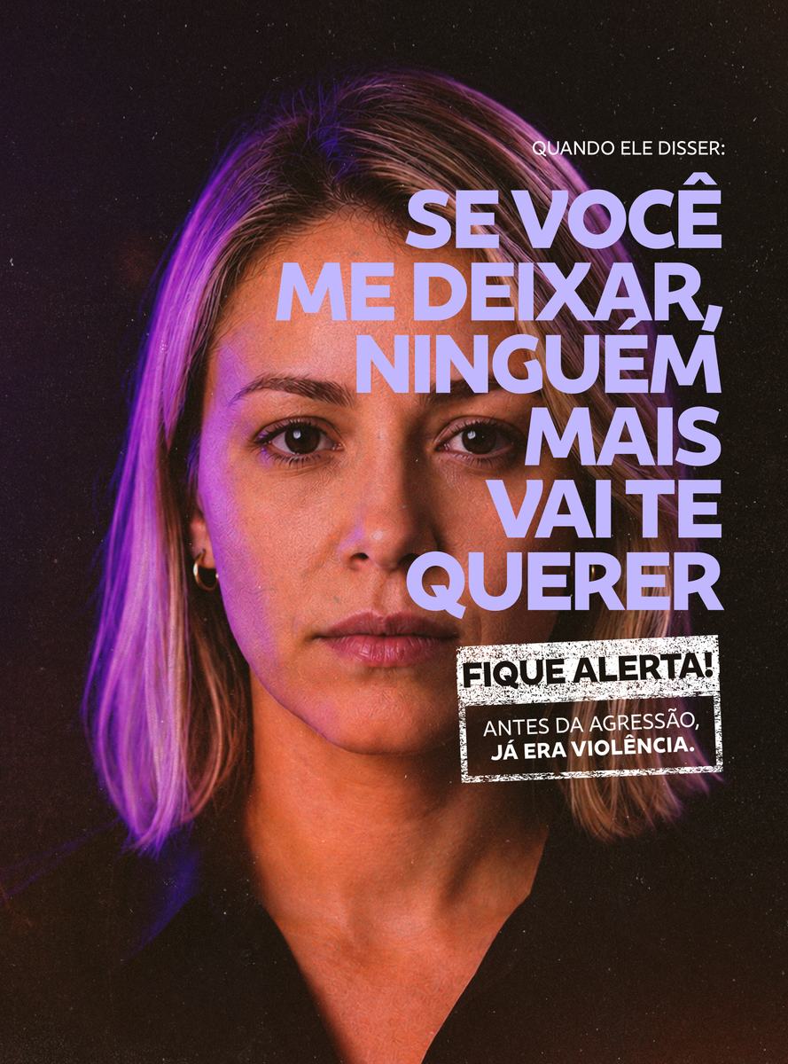 Mulher olhando para a câmera com a frase: Se você me deixar, ninguém mais vai te querer.