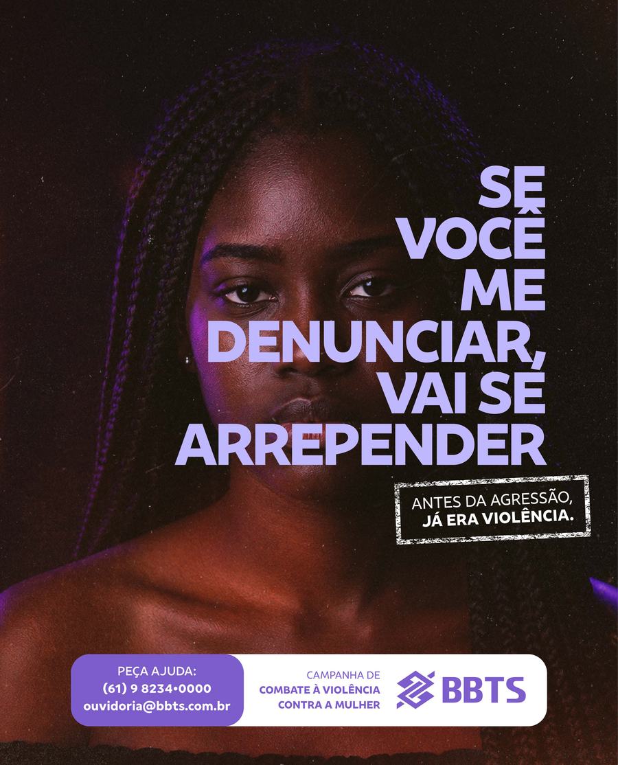 Mulher olhando para a câmera com a frase: Se você me denunciar, vai se arrepender.